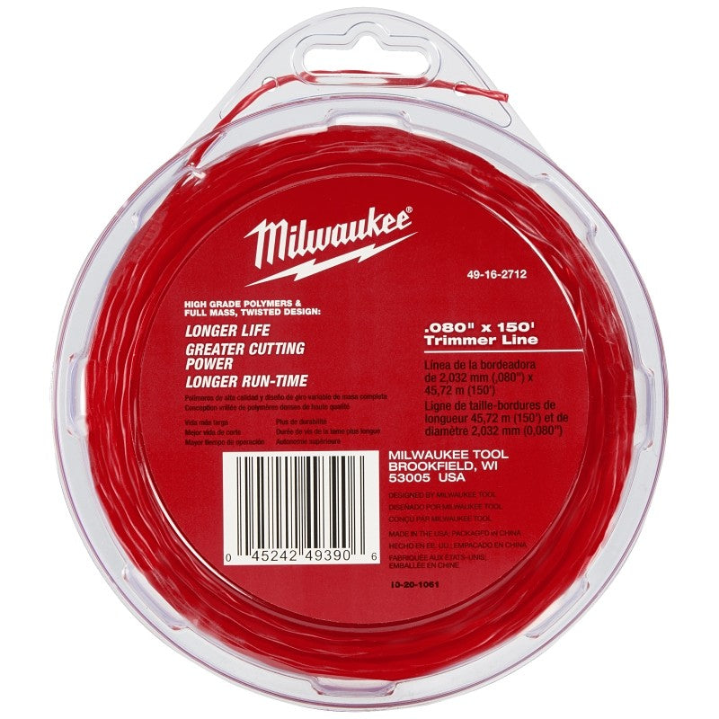 Milwaukee 49-16-2712 Trimmer Line, 0.080 in Dia, 150 ft L, Polymer, Black