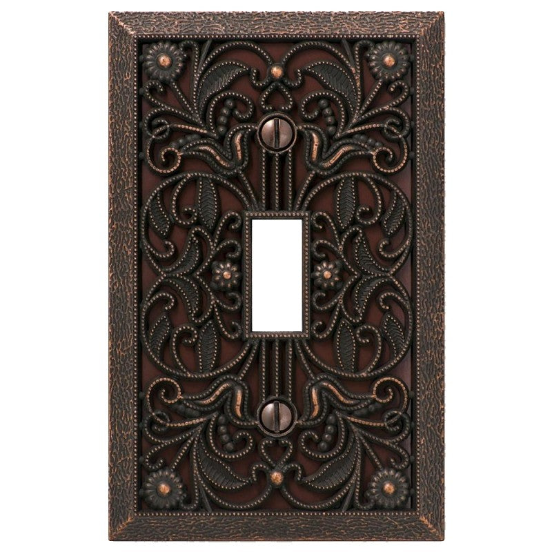 Amerelle Filigree 65TDB Wallplate, 4-1/2 in L, 2-13/16 in W, 1 -Gang, Metal, Aged Bronze (Pack of 4)