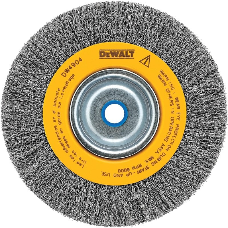 DEWALT DW4904 Wire Wheel Brush, 6 in Dia, 5/8 to 1/2 in Arbor/Shank, Crimped, Knotted Bristle, 0.014 in Dia Bristle
