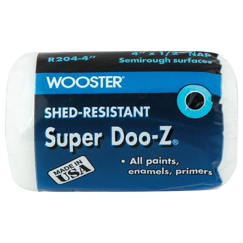 Wooster R204-4 Roller Cover, 1/2 in Thick Nap, 4 in L, Woven Fabric Cover, White (Pack of 24)