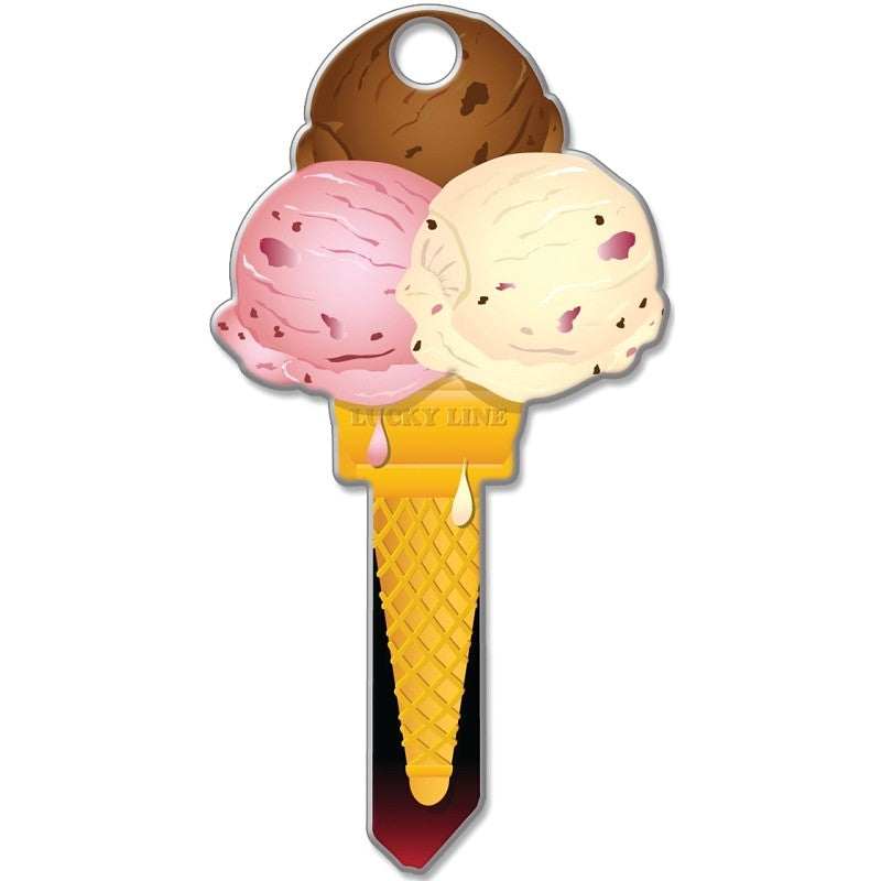 Lucky Line Key Shapes Series B111S Key Blank, Ice Cream, Brass, Enamel-Coated, For: Schlage Locks (Pack of 5)