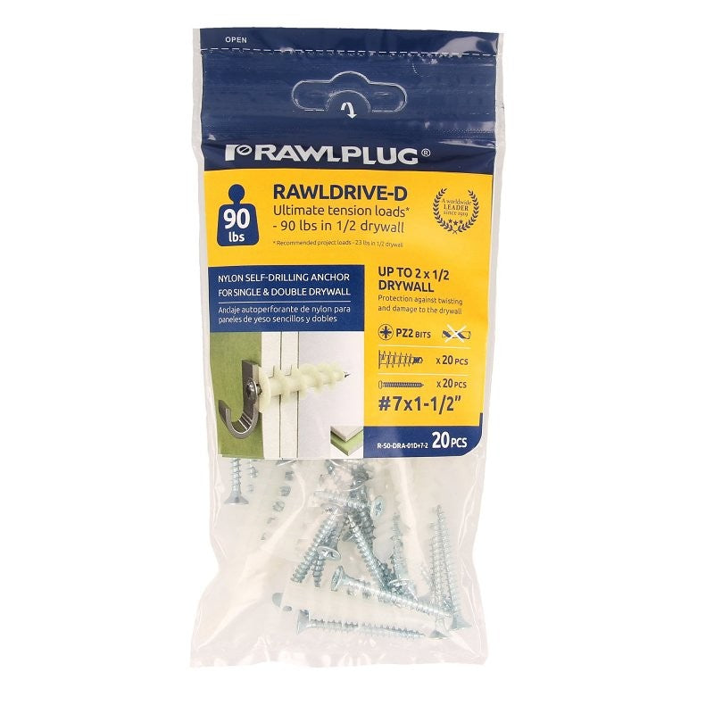 Rawlplug Rawl Rawldrive Series R-S0-DRA-01D+7-2 Wall Anchor, 13 mm Thread, 1-1/4 in L, Nylon, 90 lb (Pack of 4)