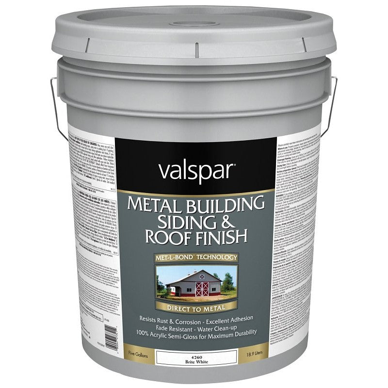 Valspar 027.0004260.008 Building Roof and Siding Finish, Semi-Gloss, Brite White, 5 gal