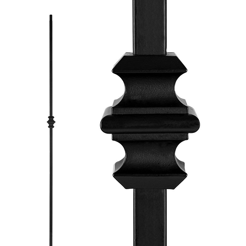 Nuvo Iron SQI1C Single Collar Stair Baluster, 44 in H, 1/2 in W, Square, Steel, Black, Powder-Coated/Semi-Matte