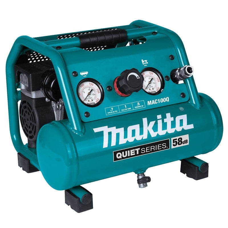 Makita QUIET Series MAC100Q Portable Electric Air Compressor, Tool Only, 1 gal Tank, 1/2 hp, 120 V, 135 psi Pressure