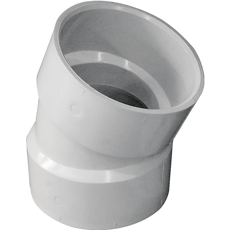 Canplas 192553 Pipe Elbow, 3 in, Hub, 22.5 deg Angle, PVC, White