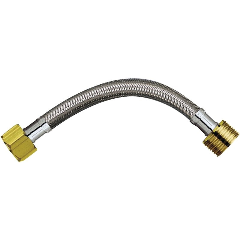 Plumb Pak PP888-10LF Water Heater Connector, 3/4 in, FIP x MIP, Stainless Steel, 12 in L