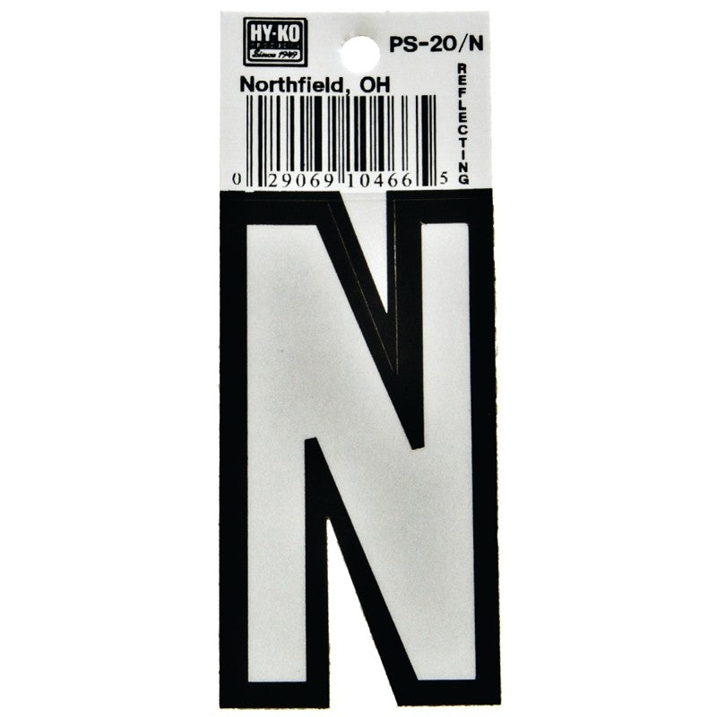 Hy-Ko PS-20/N Reflective Letter, Character: N, 3-1/4 in H Character, Black/White Character, Vinyl (Pack of 10)
