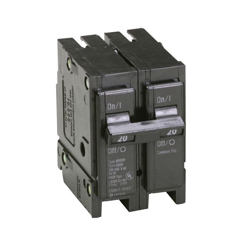 Cutler-Hammer BR220 Circuit Breaker, Mini, Type BR, 20 A, 2 -Pole, 120/240 V, Plug Mounting