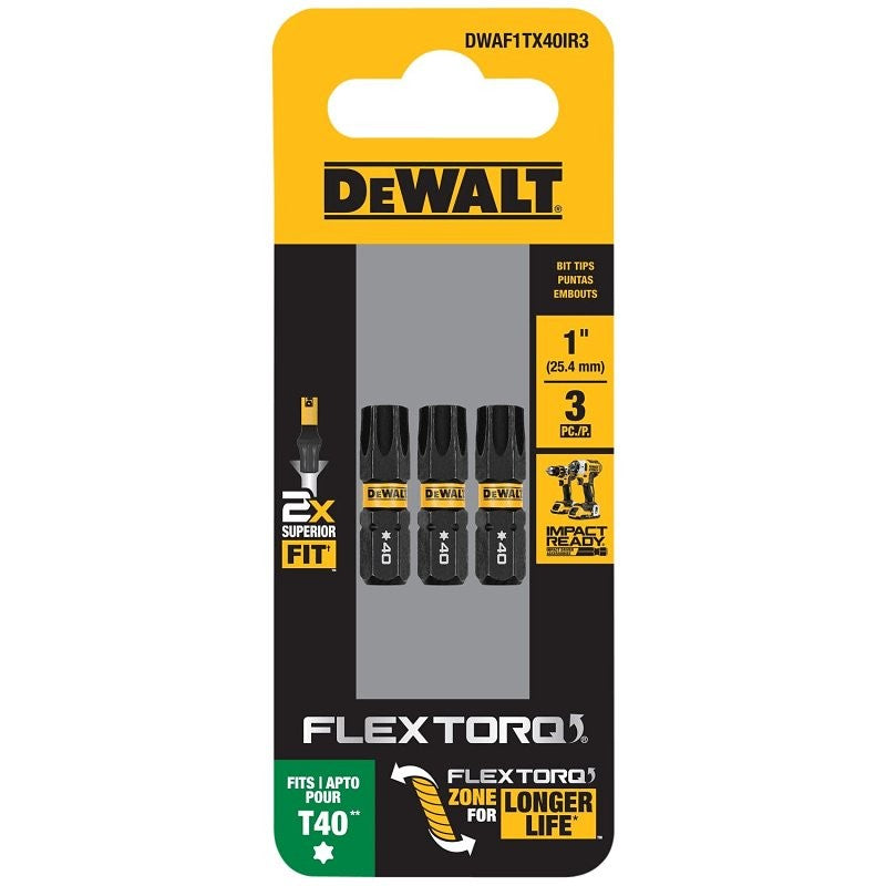 DEWALT FlexTorq DWAF1TX40IR3 Screwdriver Bit, T40 Drive, Torx Drive, 1/4 in Shank, Hex Shank, 1 in L, Steel