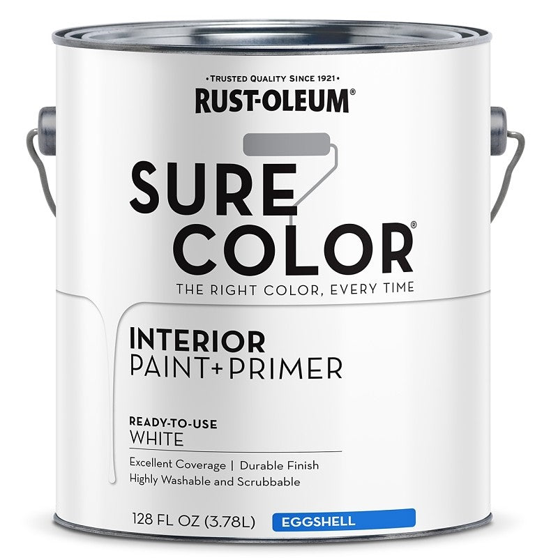 Rust-Oleum Sure Color 380217 Interior Wall Paint, Eggshell, White, 1 gal, Can, 400 sq-ft Coverage Area (Pack of 2)