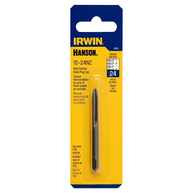 Irwin 8032 Machine Screw Tap, #12-24 NC Thread, Plug Tap Thread, 4-Flute, HCS