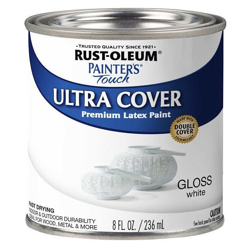 Rust-Oleum 1992730 Enamel Paint, Water, Gloss, White, 0.5 pt, Can, 120 sq-ft Coverage Area