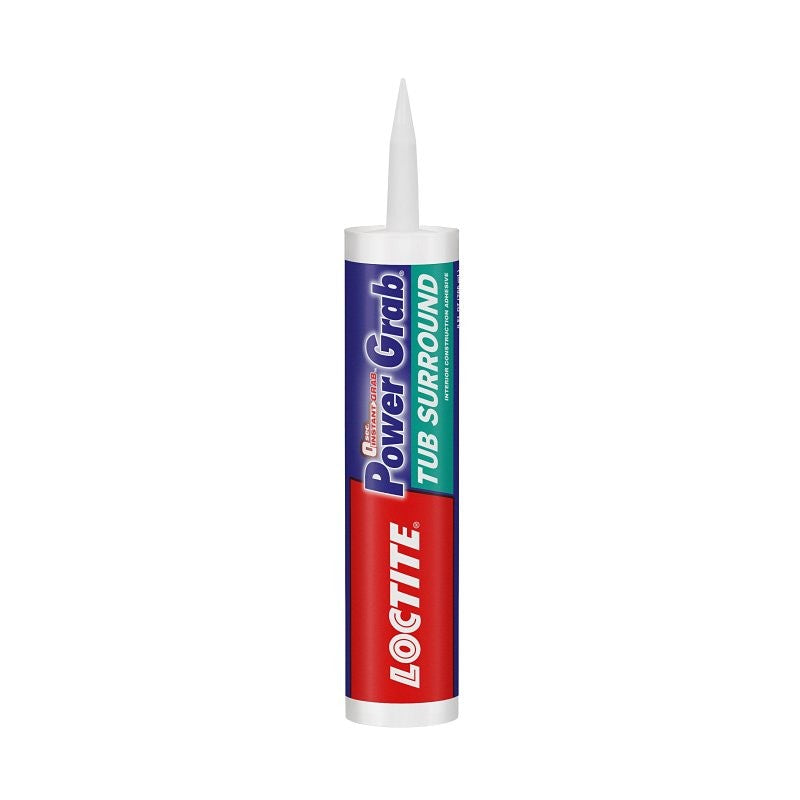 Loctite Power Grab 2546759 Tub Surround Adhesive, Solid, Mild Acrylic, White, 10 oz Cartridge (Pack of 12)