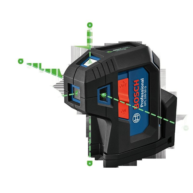 Bosch GPL100-50G Five-Point Alignment Laser Level, 125 ft, +/-1/8 in at 30 ft Accuracy, 2-Beam, Green Laser