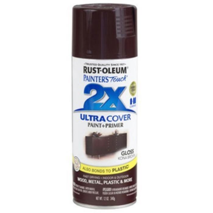 Rust-Oleum Painter's Touch 2X Ultra Cover 334038 Spray Paint, Gloss, Kona Brown, 12 oz, Aerosol Can