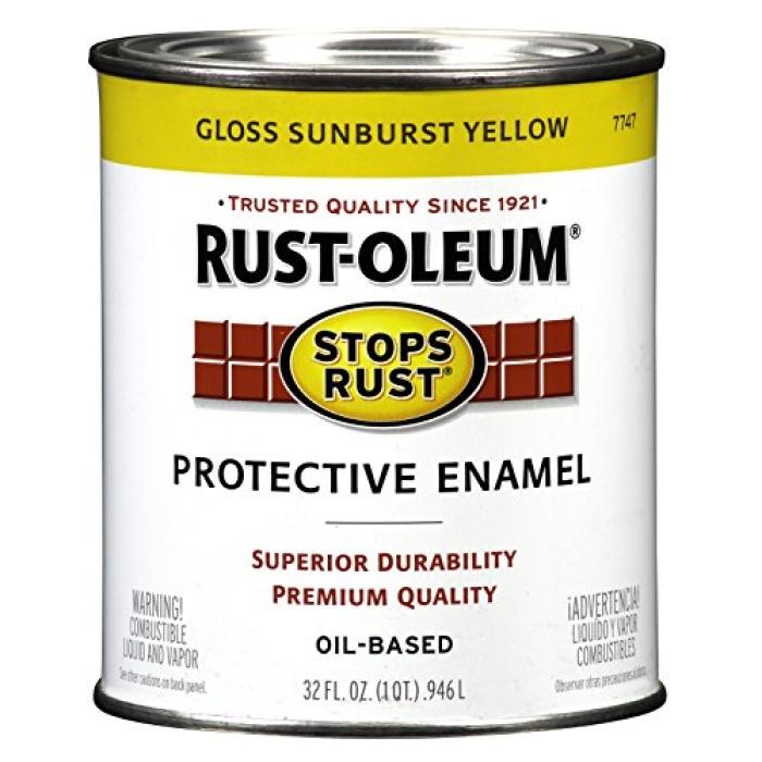 Rust-Oleum Stops Rust 7747502 Enamel Paint, Oil, Gloss, Sunburst Yellow, 1 qt, Can, 50 to 90 sq-ft/qt Coverage Area