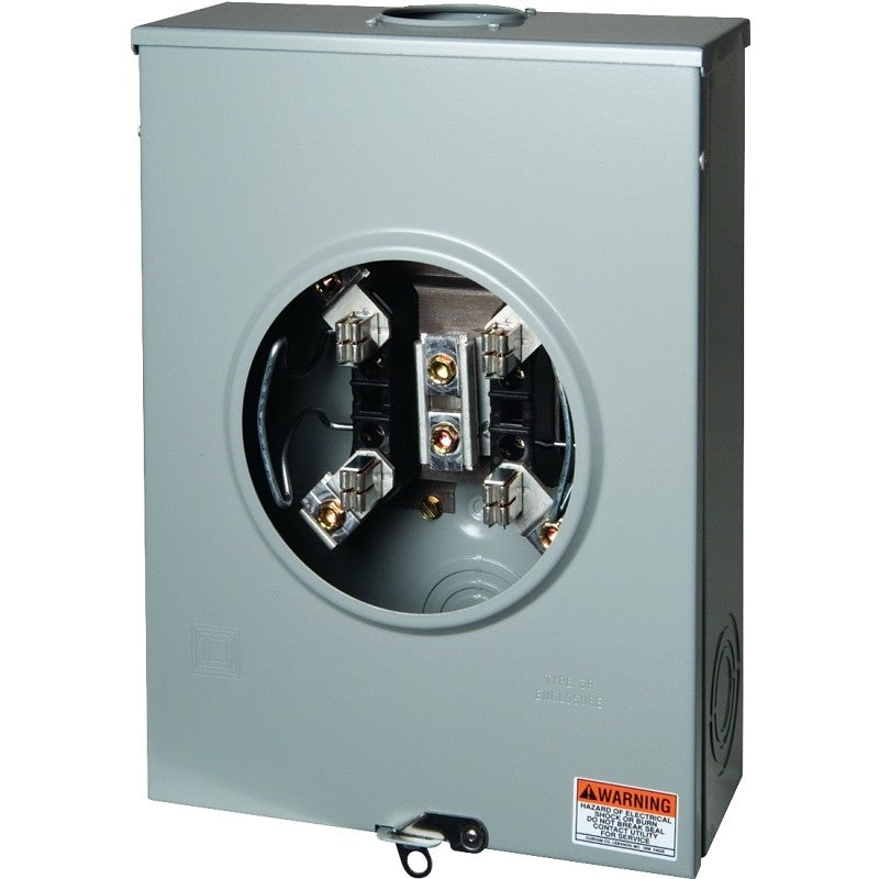 Square D UTRS213B Meter Socket, 1-Phase, 200 A, 600 V, 4-Jaw, Overhead, NEMA 3R Enclosure, Underground Cable Entry