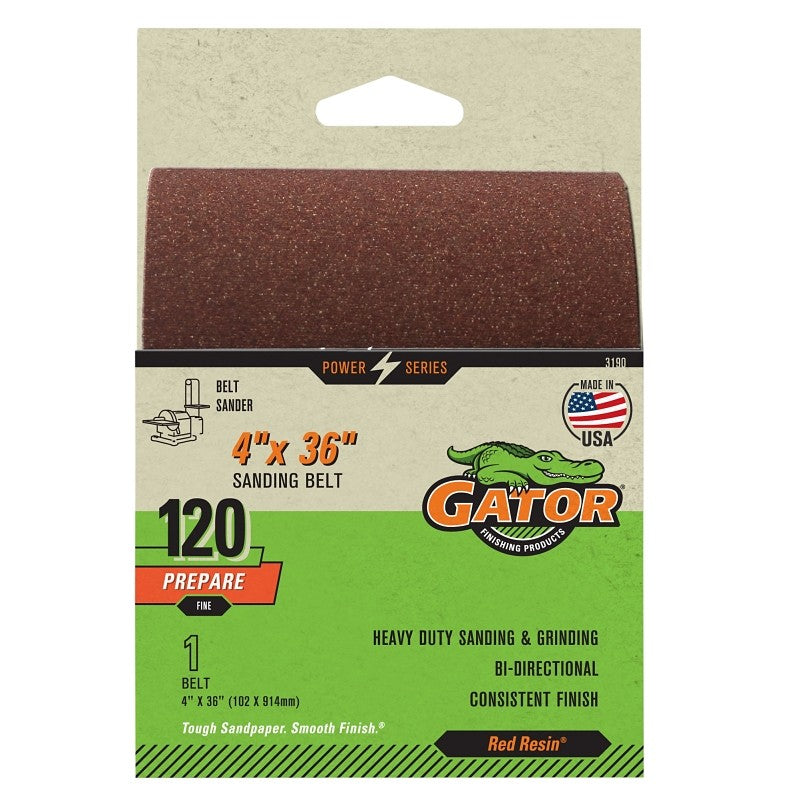 Gator 3190 Sanding Belt, 4 in W, 36 in L, 120 Grit, Fine, Aluminum Oxide Abrasive