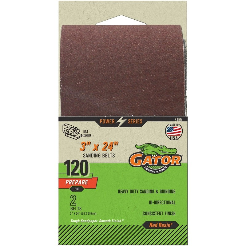 Gator 3155 Sanding Belt, 3 in W, 24 in L, Aluminum Oxide Abrasive, 120 Grit, Fine