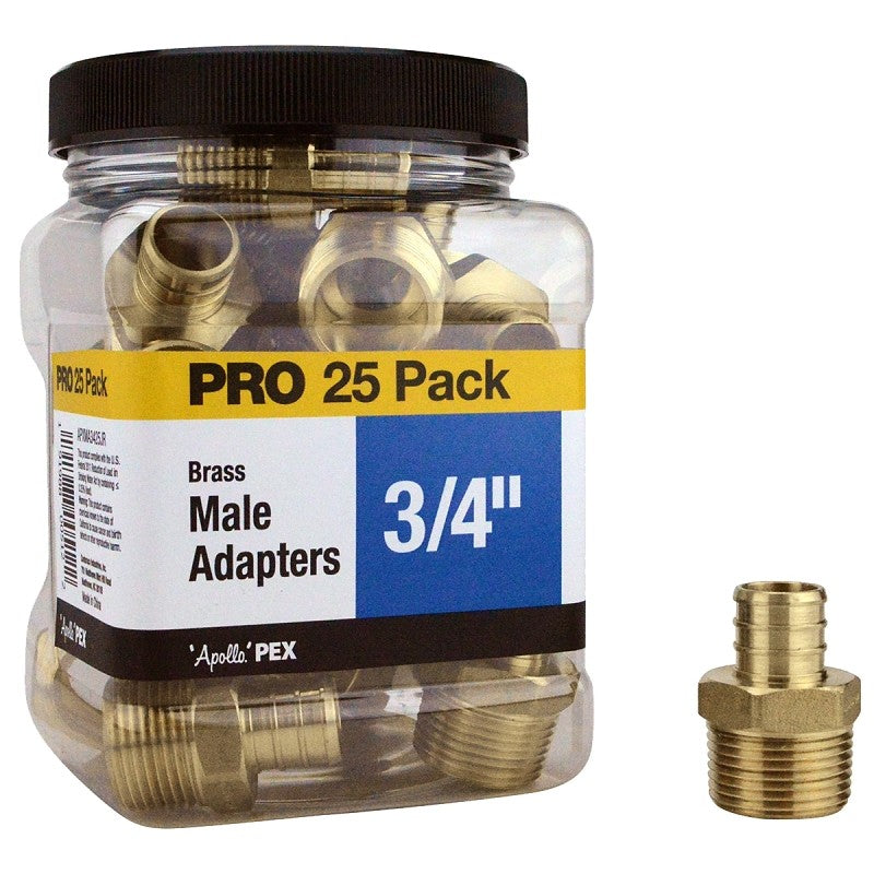 Apollo APXMA3425JR Pipe Adapter, 3/4 in, Barb x MPT, Brass, 200 psi Pressure