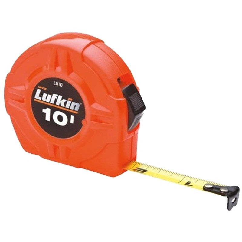 Crescent Lufkin Hi-Viz Series L610N Tape Measure, 10 ft L Blade, 1/2 in W Blade, Steel Blade, Plastic Case