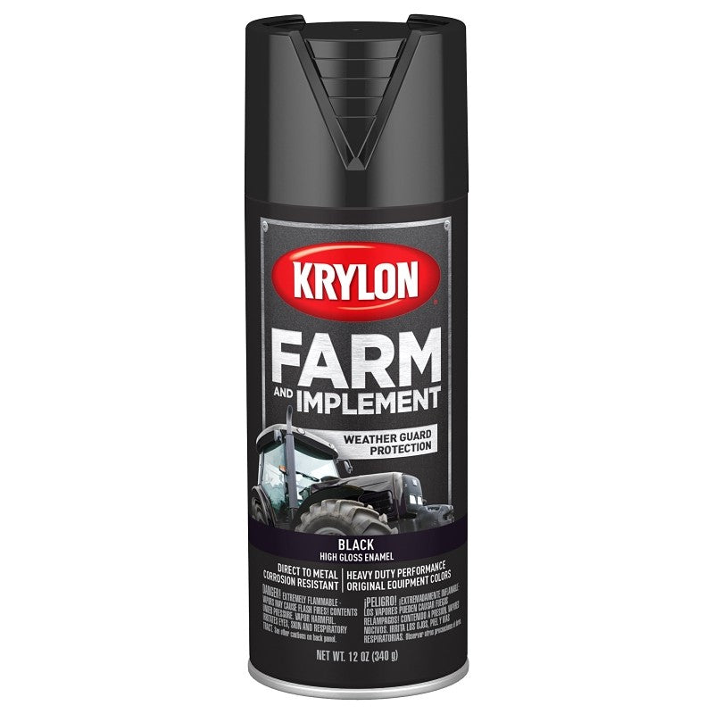 Krylon K01931007 Farm Equipment Spray, Gloss, Black, 12 oz (Pack of 6)