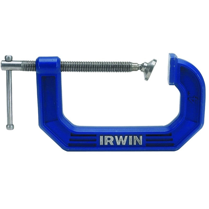 Irwin 225104 C-Clamp, 900 lb Clamping, 4 in Max Opening Size, 3 in D Throat, Steel Body, Blue Body