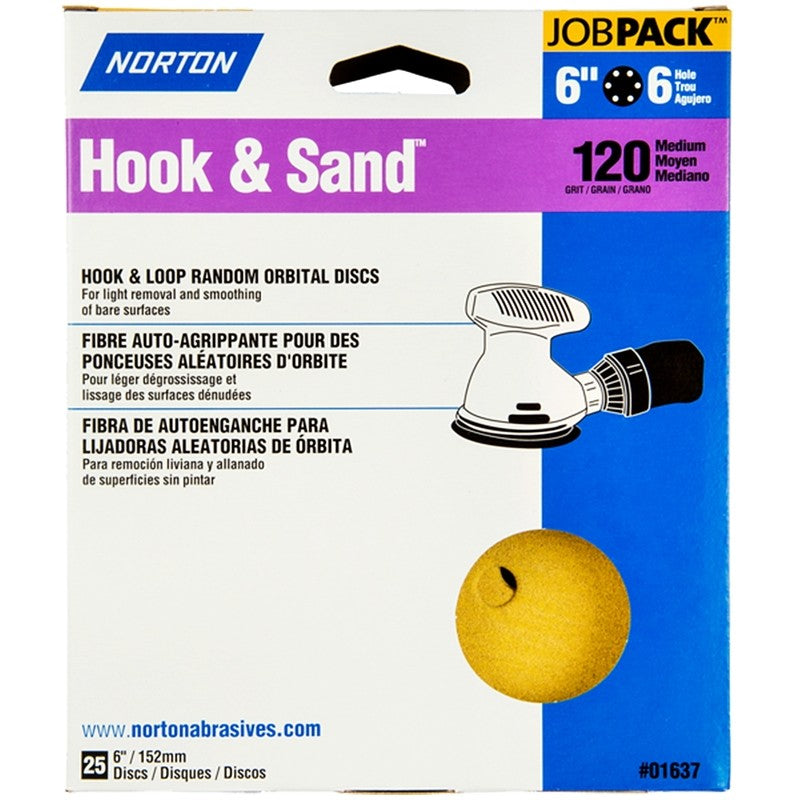 Norton Hook & Sand Series 07660701637 Vacuum Disc, 6 in Dia, P120 Grit, Medium, Aluminum Oxide Abrasive, Paper Backing
