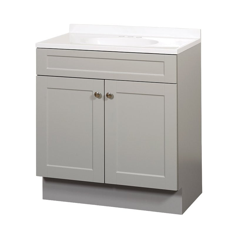 Zenna Home SBC30GY 2-Door Shaker Vanity with Top, 30 in W, 18 in D, 35 in H, Wood, Cool Gray, Cultured Marble Sink, 1 EA