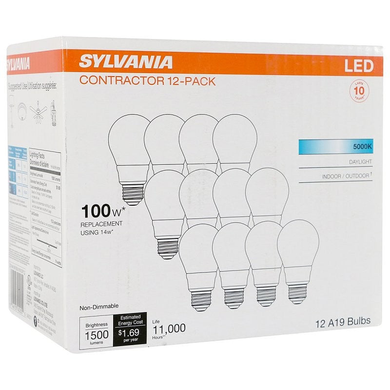 Sylvania 40205 LED Bulb, General Purpose, A19 Lamp, E26 Lamp Base, Non Dimmable, Frosted, 5000 K Color Temp