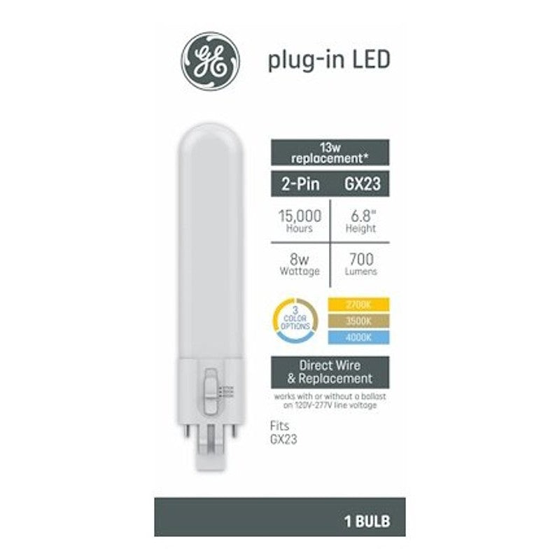 GE 93131926 LED Light Bulb, T10 Lamp, 13 W Equivalent, GX23 Lamp Base, Cool White/Daylight/Warm White