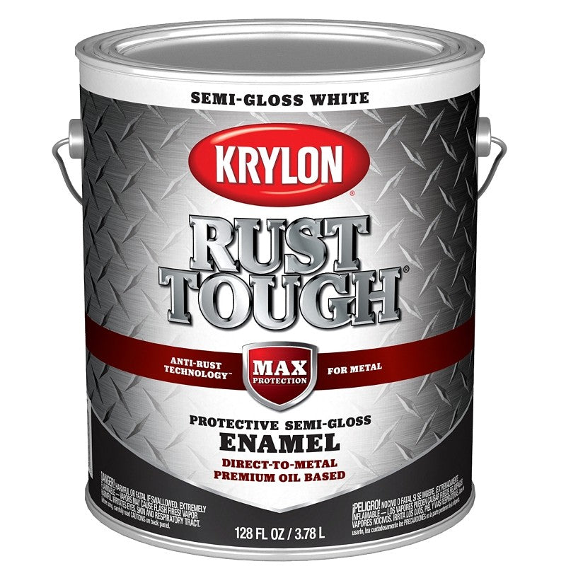 Krylon Rust Tough K09734008 Rust Preventative Paint, Semi-Gloss, White, 1 gal, 400 sq-ft/gal Coverage Area (Pack of 4)
