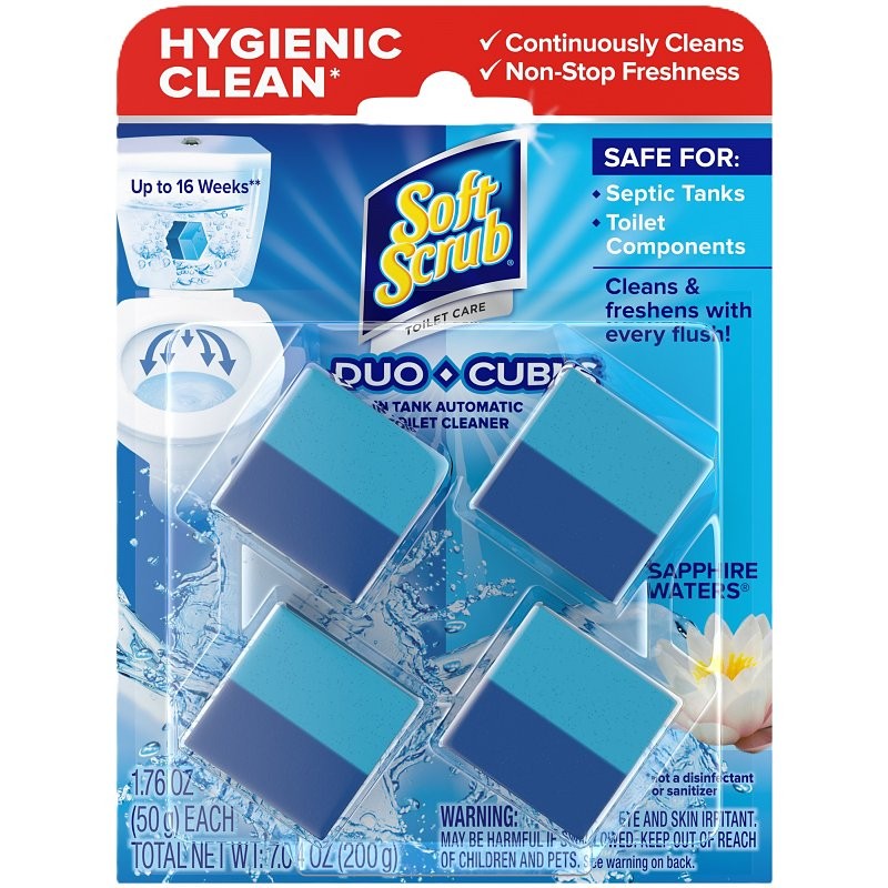 Soft Scrub Duo-Cubes Series 2645868 In-Tank Automatic Toilet Cleaner, 1.76 oz, Sapphire Watters, Dark Blue/Light Blue