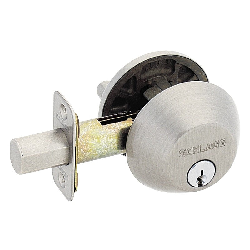 Schlage B60619 Deadbolt, 1 Grade, SC1 Key, Metal, Satin Nickel, 2-3/8, 2-3/4 in Backset, C Keyway (Pack of 4)