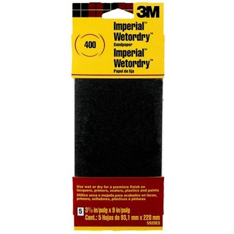 3M 5920-18-CC Sandpaper, 9 in L, 3.66 in W, Extra Fine, 400 Grit, Silicon Carbide Abrasive, Paper Backing