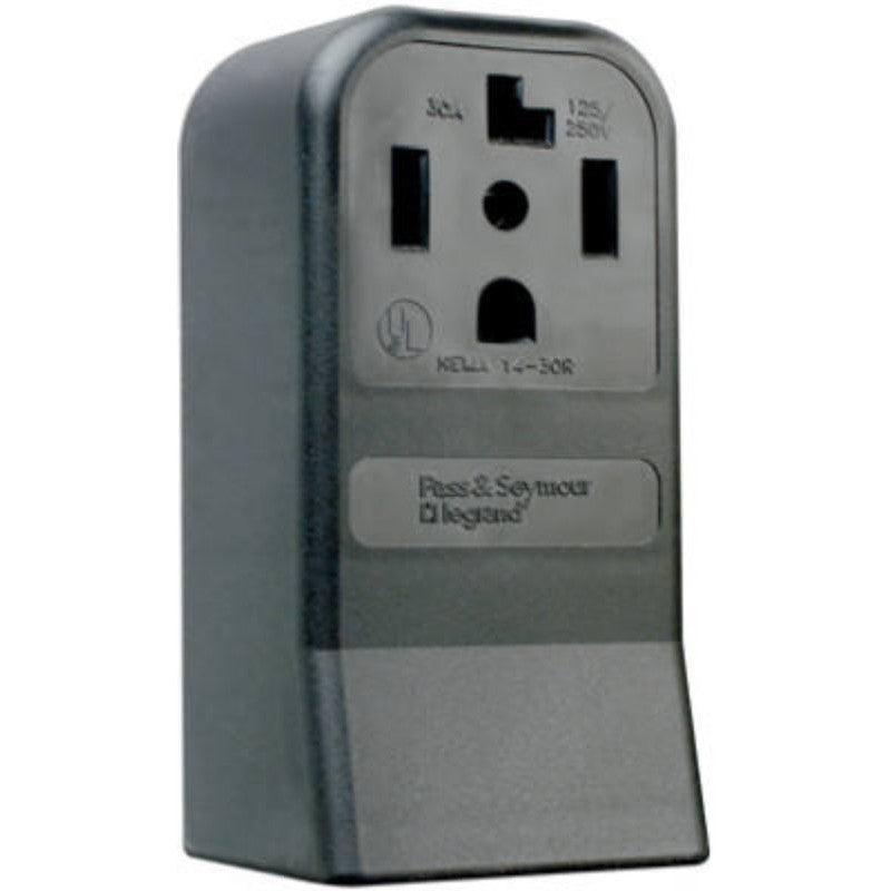 Legrand 3884CC6 Straight Blade Power Outlet Receptacle, Surface Mounting, 3-Pole, 125/250 V, 30 A, Black