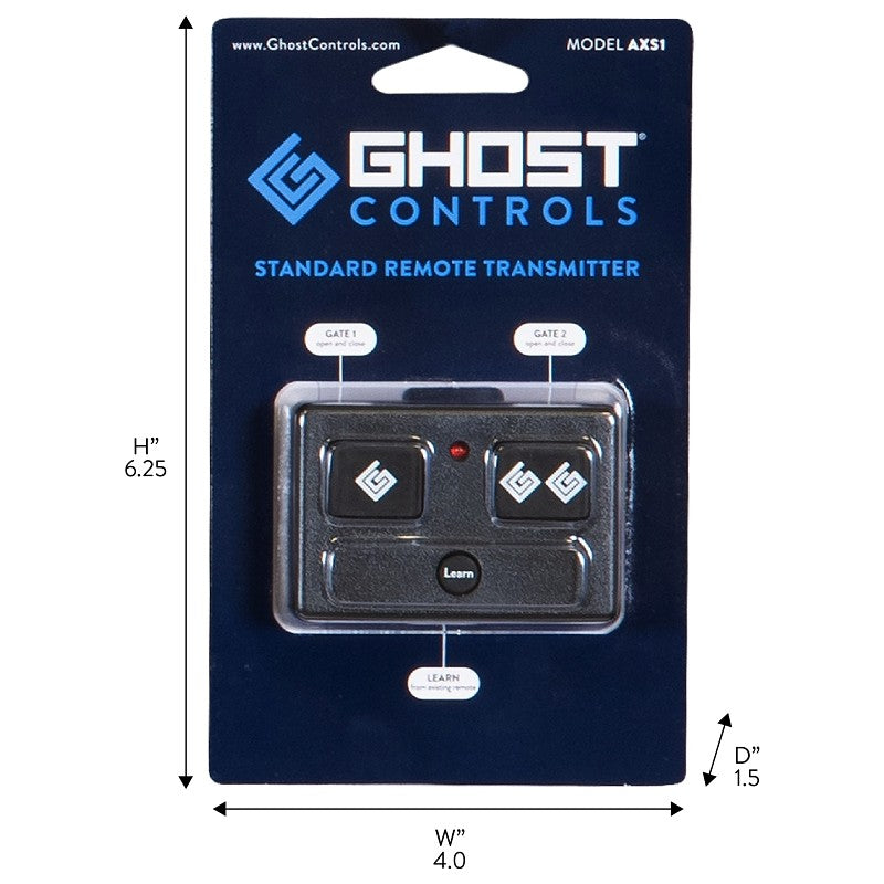 Ghost Controls AXS1 Series Remote Control Transmitter, 3-Buttons, Lithium Battery, 100 ft