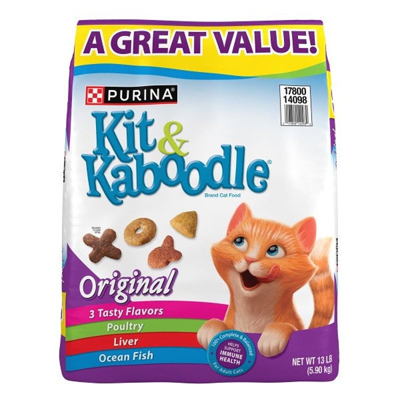 Purina Kit & Kaboodle Original Series 17800140987 Cat Food, Dry, Liver, Ocean Fish, Poultry, 13 lb, Bag