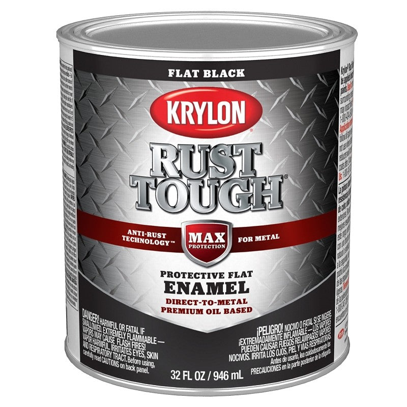 Krylon Rust Tough K09711008 Rust Preventative Paint, Flat, Black, 1 qt, 400 sq-ft/gal Coverage Area (Pack of 2)