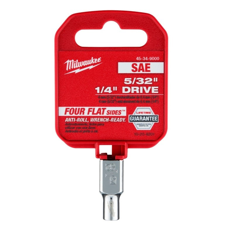 Milwaukee 45-34-9000 Socket, 5/32 in Socket, Standard Socket, 4.921 in OAL, 1/4 in Drive, 6-Point, Chrome