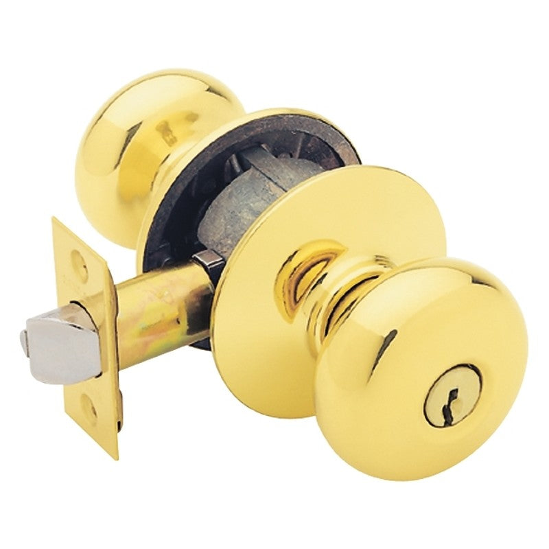 Schlage F Series F51A VPLY505K4 Entry Knob, Plymouth, Knob Handle, Bright Brass, Metal, C Keyway, 2-3/4 in Dimensions