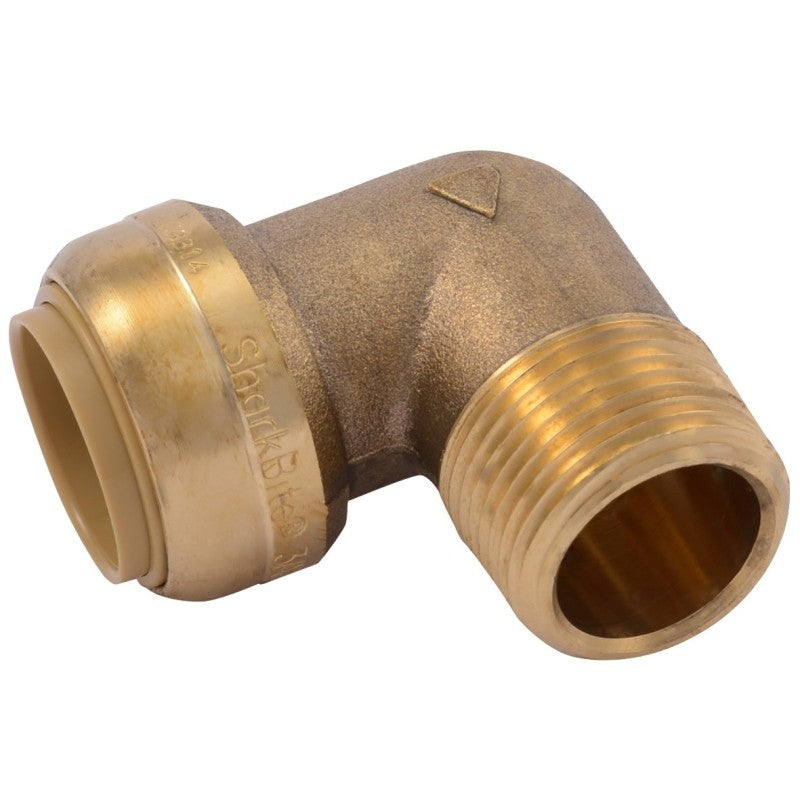 SharkBite U286LFA Pipe Elbow, 3/4 in, Push-To-Connect, 90 deg Angle, Brass, 200 psi