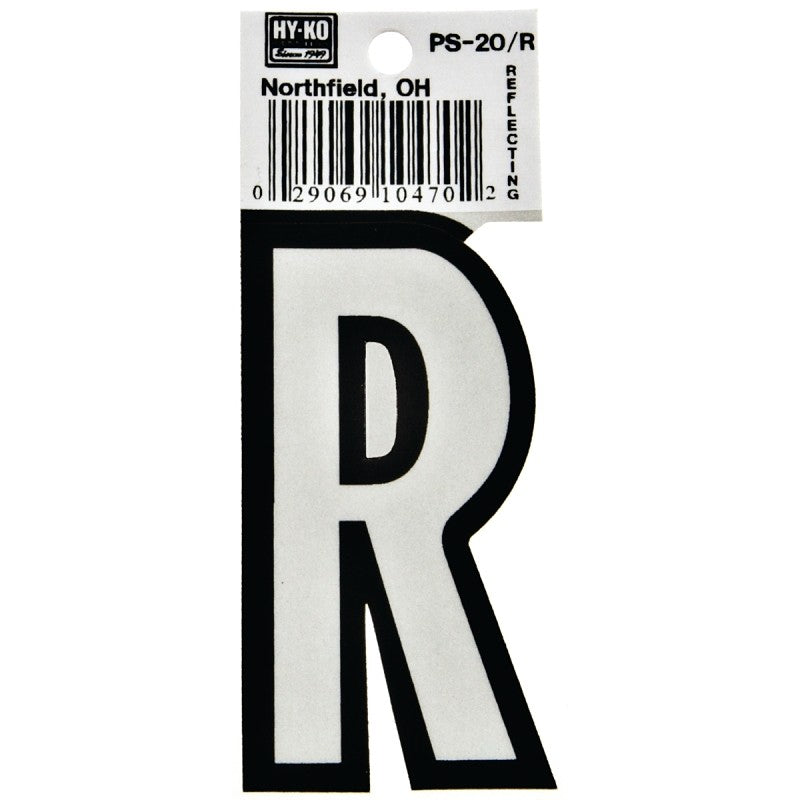 Hy-Ko PS-20/R Reflective Letter, Character: R, 3-1/4 in H Character, Black/White Character, Vinyl (Pack of 10)