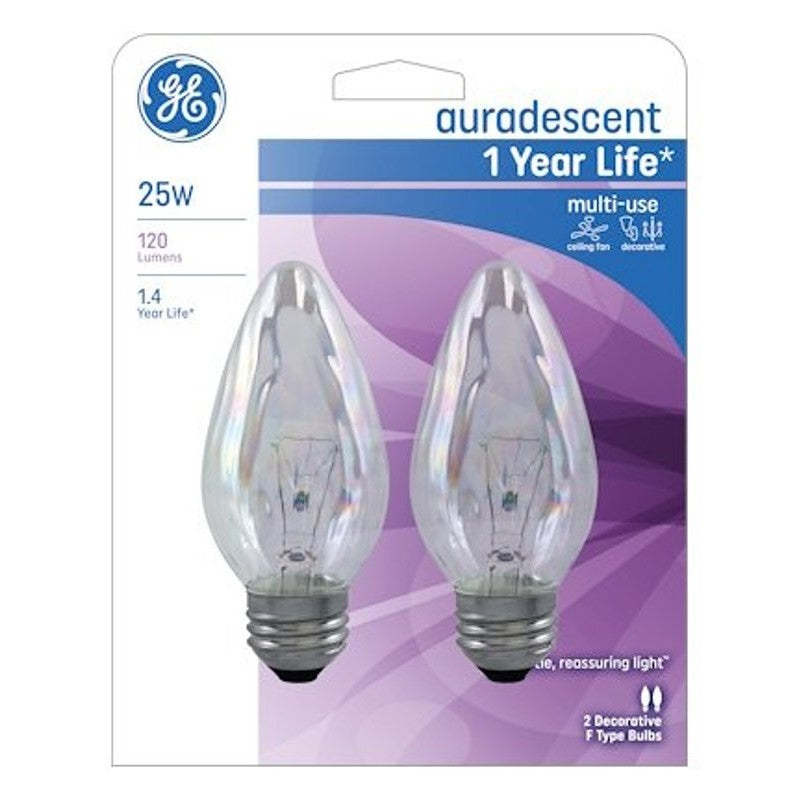 GE 75340 Ceiling Fan Bulb, 25 W, F15 Lamp, E26 Medium Lamp Base, 170 Lumens, Auradescent Light
