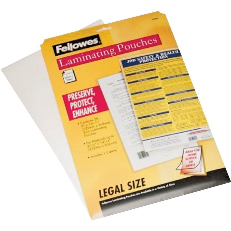 Centurion Fellowes 52006 Laminating Pouch, 8-1/2 in L, 14 in W, 3 mil Thick, Clear
