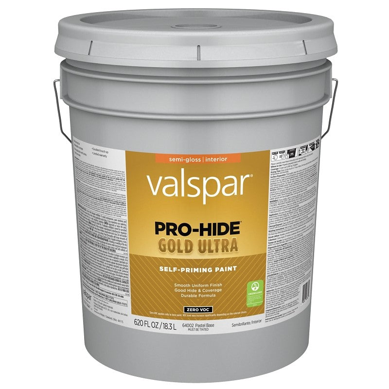 Valspar Pro-Hide Gold Ultra 6400 028.0064002.008 Latex Paint, Acrylic Base, Semi-Gloss Sheen, Pastel Base, 5 gal