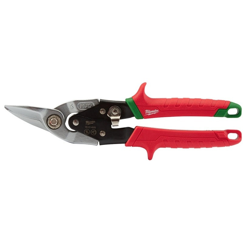 Milwaukee 48-22-4520 Aviation Snip, 10 in OAL, 1.76 in L Cut, Right, Straight Cut, Forged Steel Blade, Ergonomic Handle