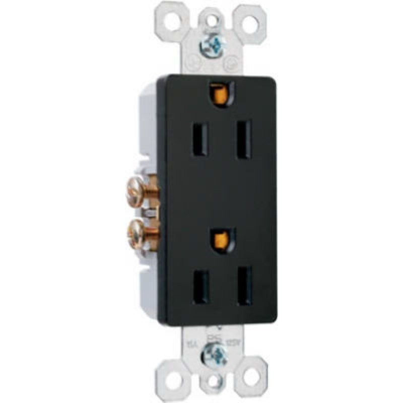 Pass & Seymour radiant Series 885BKCC12 Duplex Receptacle, Thermoplastic, Black, 2-Pole, 15 A, 125 V, Push, Side Wiring