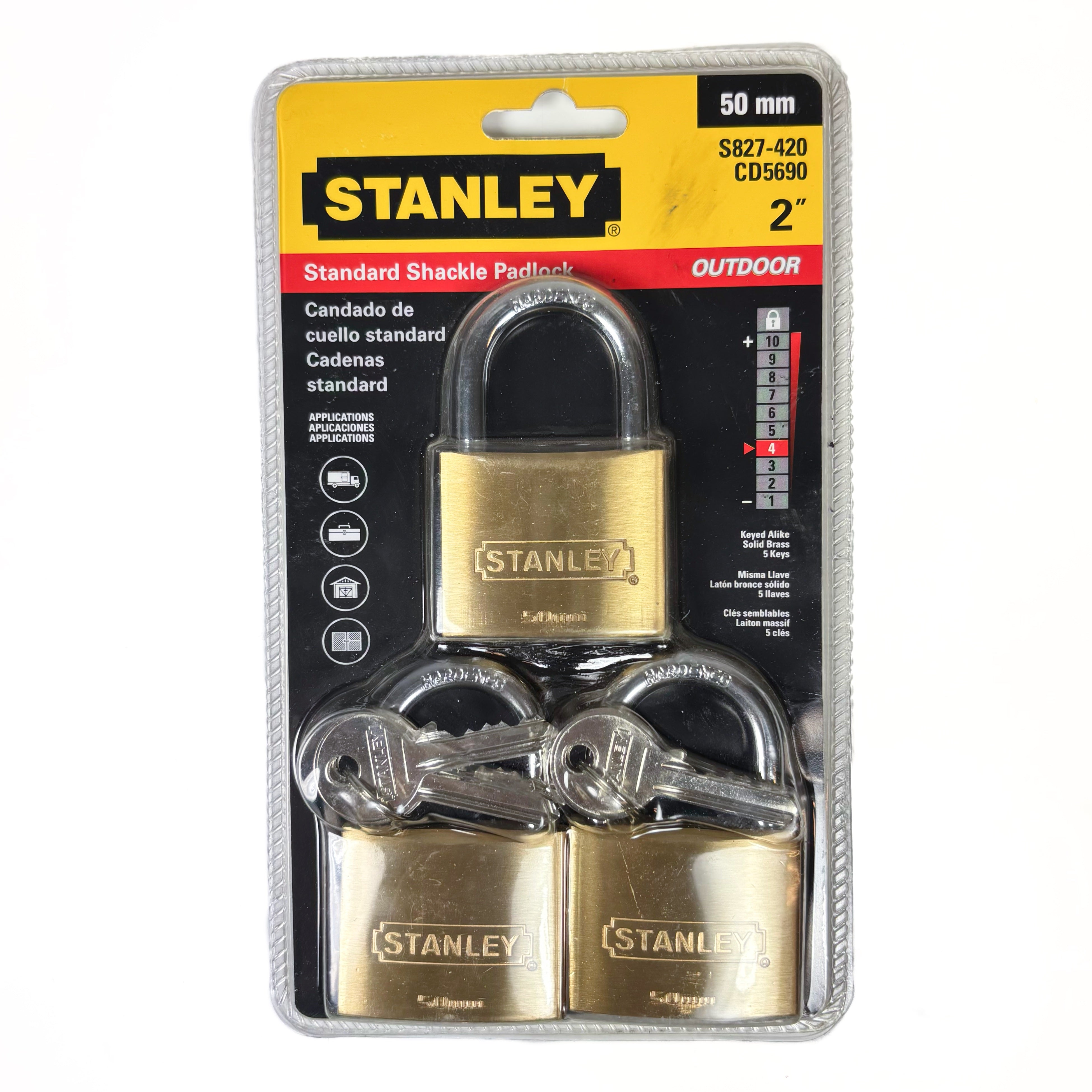 Outdoor Padlocks 2 Inch 50MM Cast Brass Body Hardened Steel Shackle 3 Pack